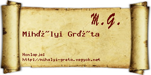 Mihályi Gréta névjegykártya
